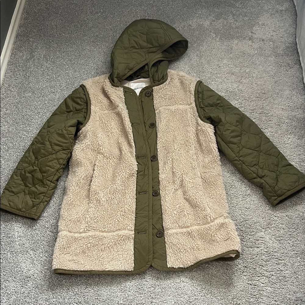 Madewell Olive Green and Cream Jacket with removable hood and sleeves